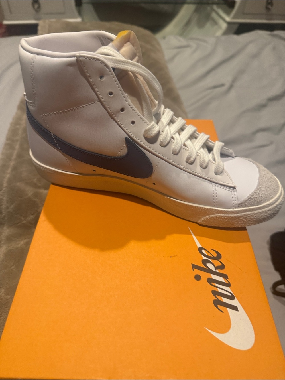 Nike Men’s High-Top Sneaker — White with Blue Swoosh